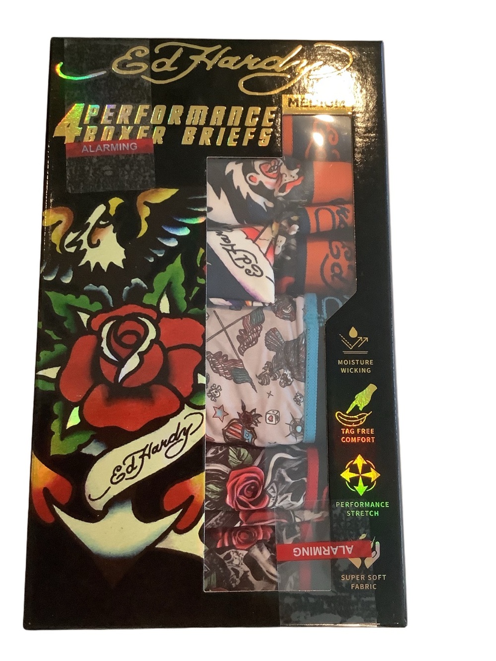 Ed Hardy Performance Boxer Briefs 4 Pack Medium New